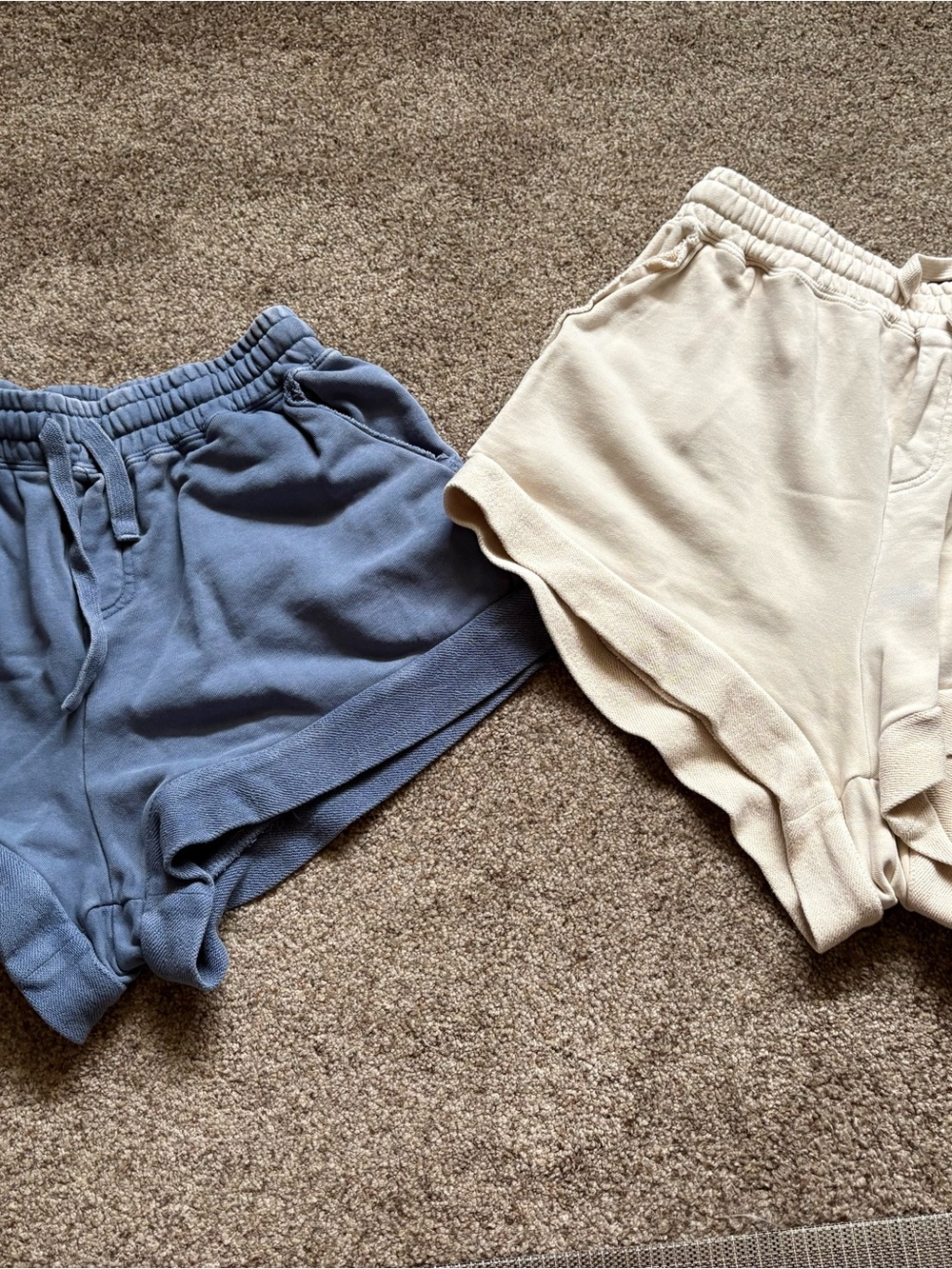 Women’s Casual Elastic Waist Shorts - Blue and Cream